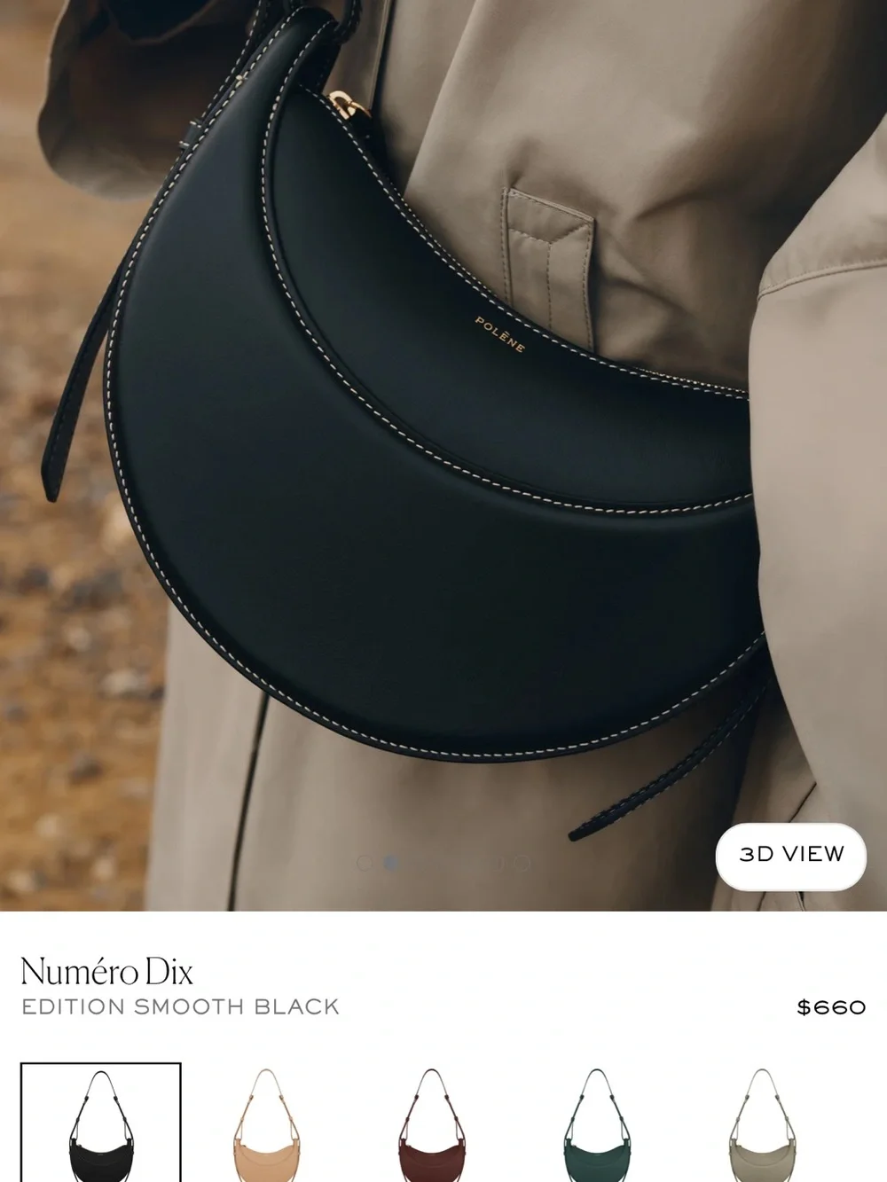 Polene Numero Dix Hobo in Smooth Black